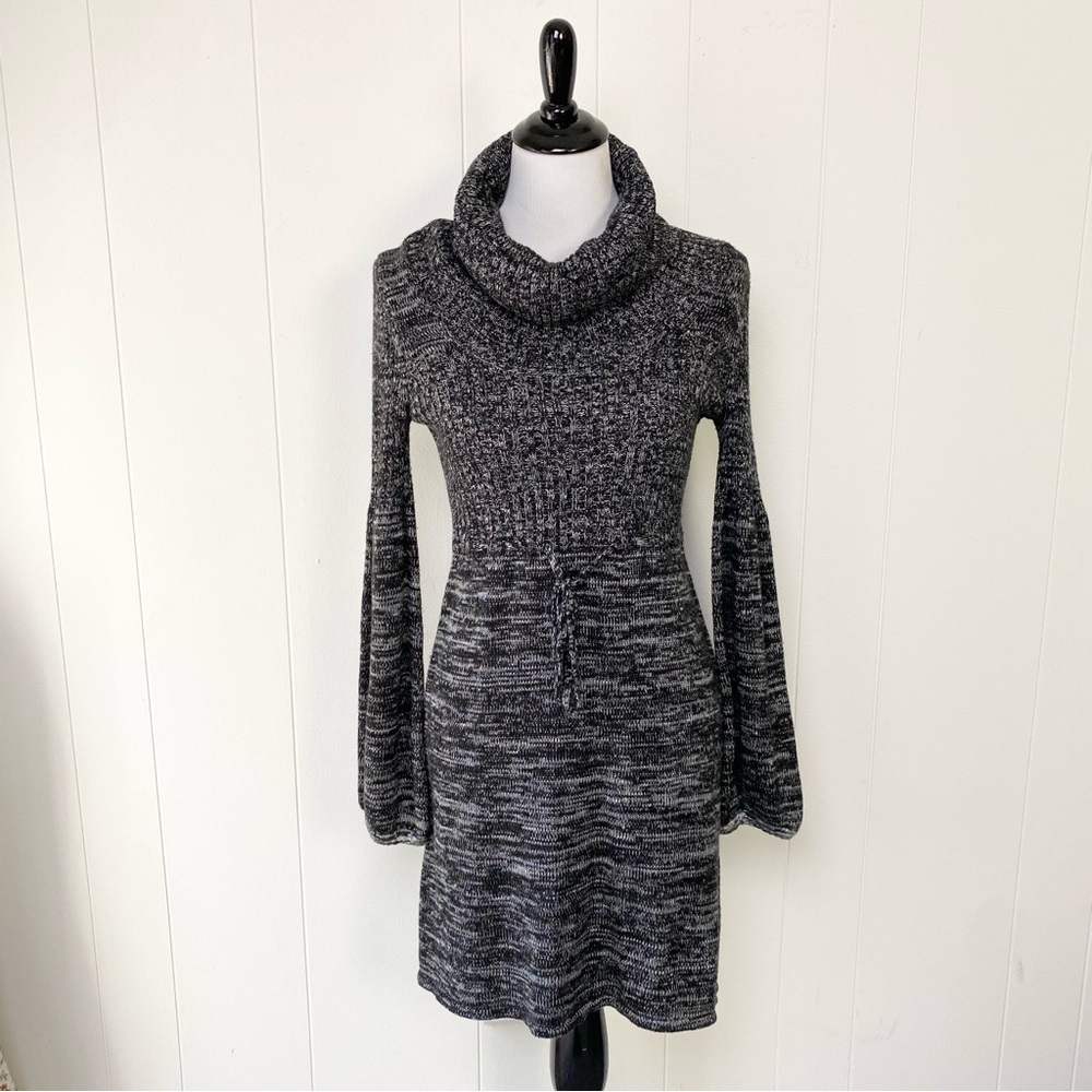 Calvin Klein Size S-M Knit Sweater Dress Long Sleeve Cowl Neck Gray‎ Drawstring